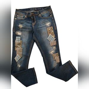 GRACE IN LA patched Boyfriend Jeans. Womens. Size 27